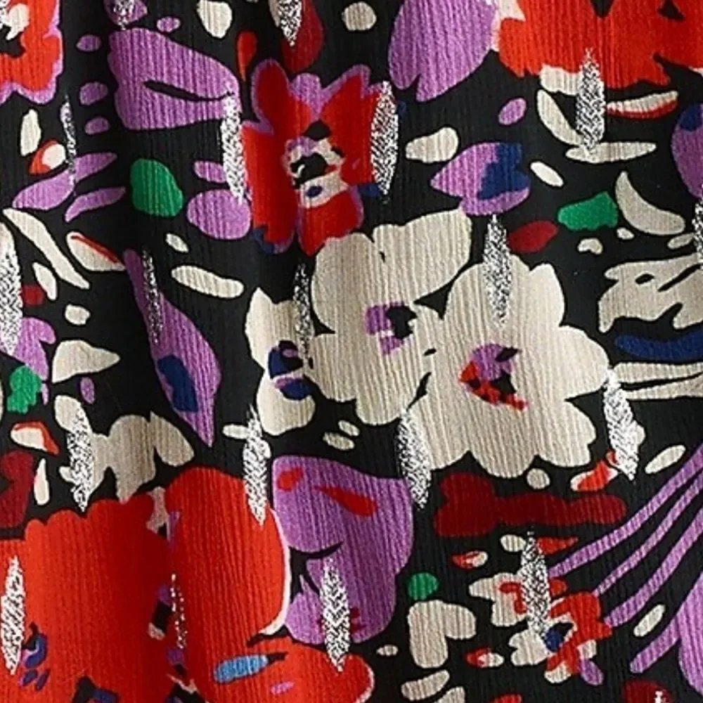 J CREW Smocked Popover‎ Top in Lurex Dot Floral Print - Size Medium